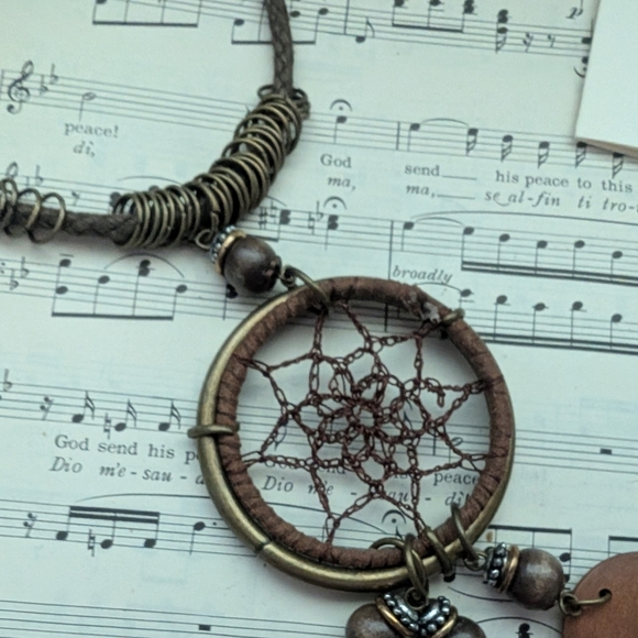 Bohemian Dreamcatcher Necklace in Brown and Silver - Picture 6 of 12